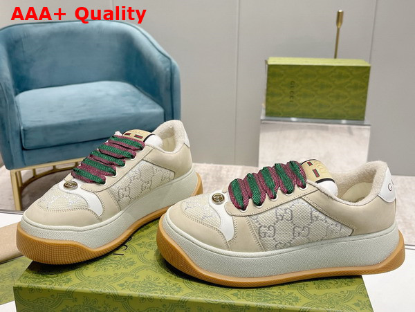 Gucci Womens Screener Sneaker in White GG Lame Canvas 750633 Replica