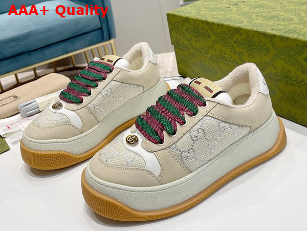 Gucci Womens Screener Sneaker in White GG Lame Canvas 750633 Replica