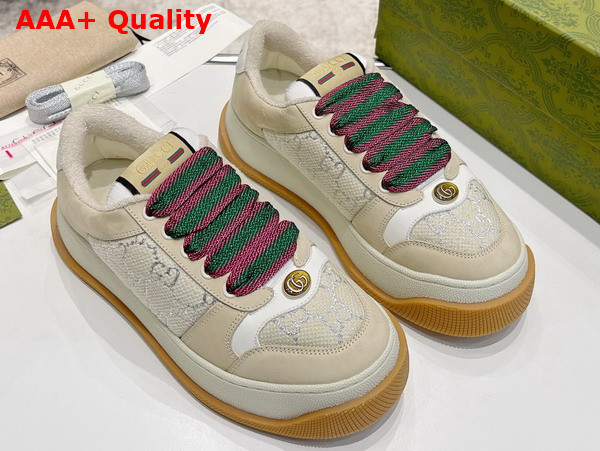 Gucci Womens Screener Sneaker in White GG Lame Canvas 750633 Replica