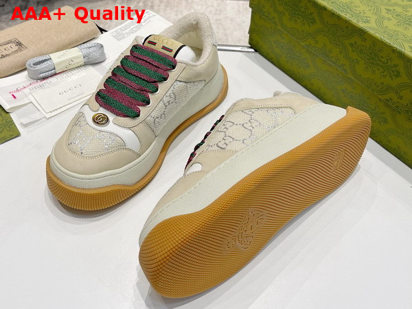 Gucci Womens Screener Sneaker in White GG Lame Canvas 750633 Replica