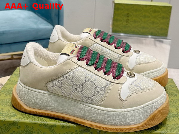 Gucci Womens Screener Sneaker in White GG Lame Canvas 750633 Replica