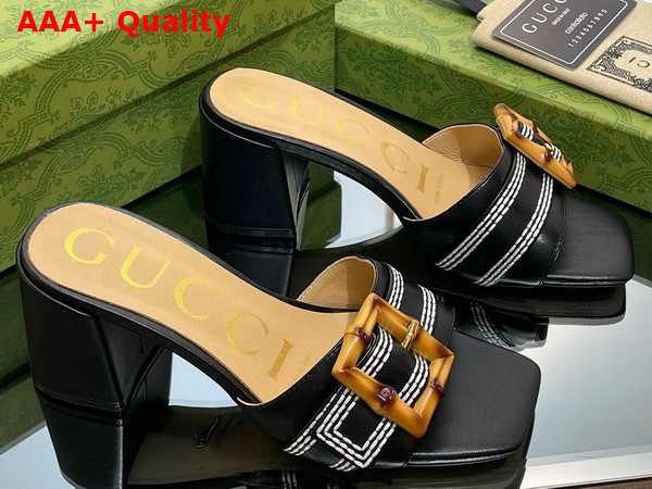 Gucci Womens Slide Sandal with Bamboo Buckle Black Leather Replica