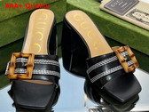 Gucci Womens Slide Sandal with Bamboo Buckle Black Leather Replica