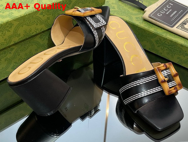 Gucci Womens Slide Sandal with Bamboo Buckle Black Leather Replica