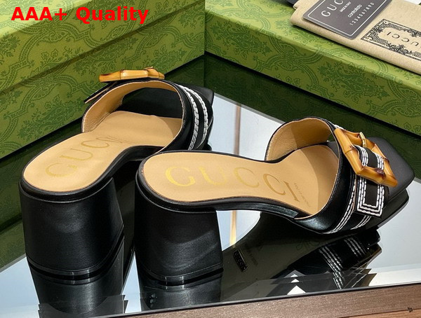 Gucci Womens Slide Sandal with Bamboo Buckle Black Leather Replica