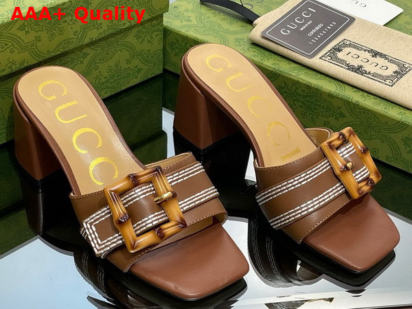 Gucci Womens Slide Sandal with Bamboo Buckle Brown Leather Replica