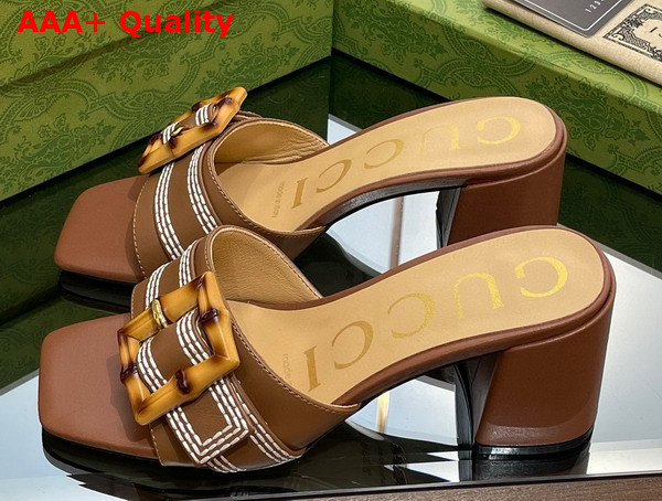 Gucci Womens Slide Sandal with Bamboo Buckle Brown Leather Replica