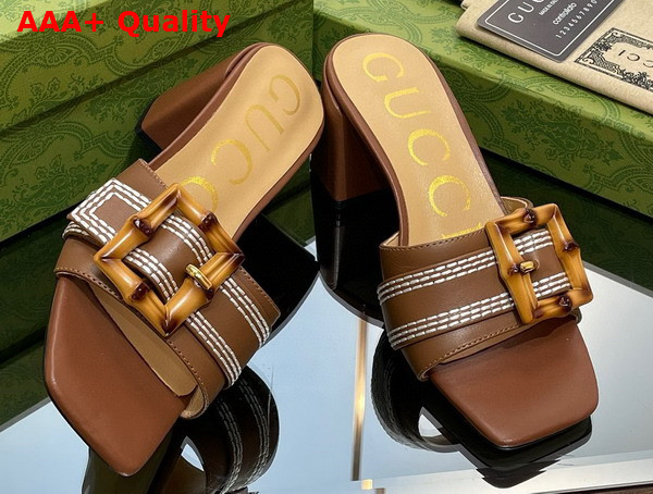 Gucci Womens Slide Sandal with Bamboo Buckle Brown Leather Replica