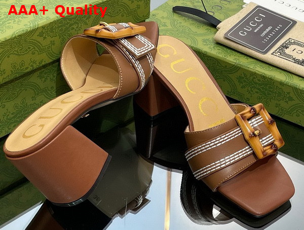 Gucci Womens Slide Sandal with Bamboo Buckle Brown Leather Replica