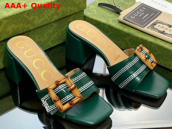 Gucci Womens Slide Sandal with Bamboo Buckle Green Leather Replica