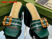 Gucci Womens Slide Sandal with Bamboo Buckle Green Leather Replica