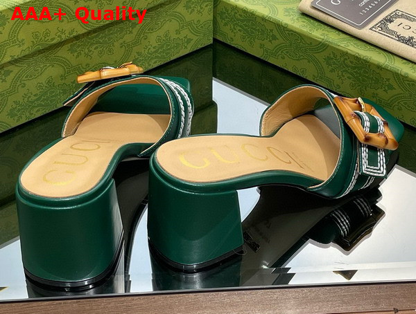 Gucci Womens Slide Sandal with Bamboo Buckle Green Leather Replica