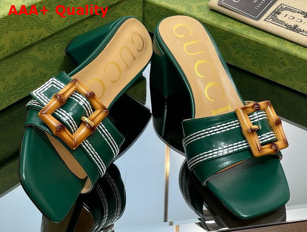 Gucci Womens Slide Sandal with Bamboo Buckle Green Leather Replica