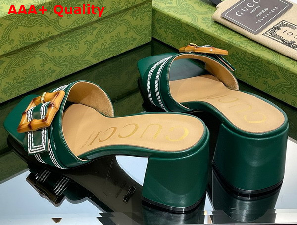 Gucci Womens Slide Sandal with Bamboo Buckle Green Leather Replica