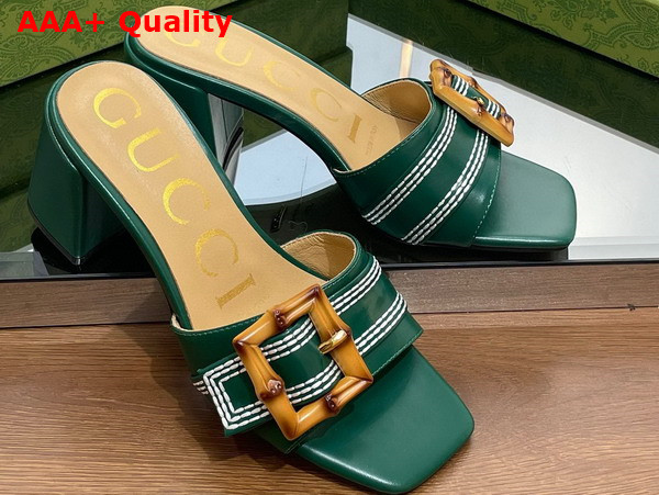 Gucci Womens Slide Sandal with Bamboo Buckle Green Leather Replica