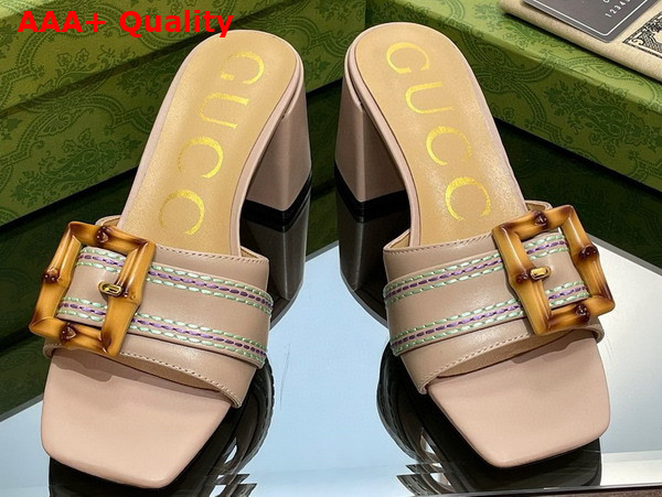 Gucci Womens Slide Sandal with Bamboo Buckle Nude Leather Replica