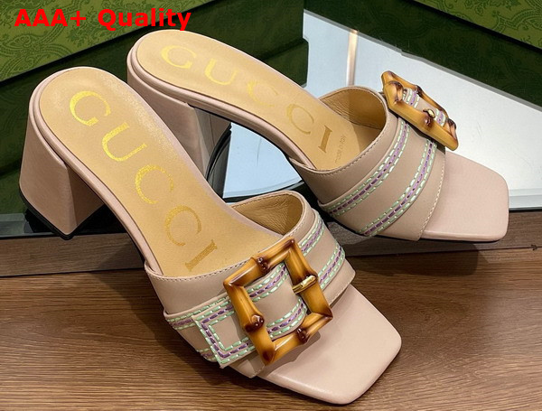 Gucci Womens Slide Sandal with Bamboo Buckle Nude Leather Replica