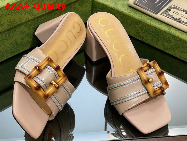 Gucci Womens Slide Sandal with Bamboo Buckle Nude Leather Replica