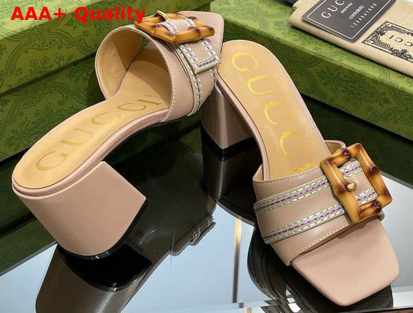 Gucci Womens Slide Sandal with Bamboo Buckle Nude Leather Replica