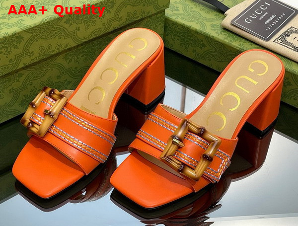 Gucci Womens Slide Sandal with Bamboo Buckle Orange Leather Replica