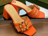 Gucci Womens Slide Sandal with Bamboo Buckle Orange Leather Replica