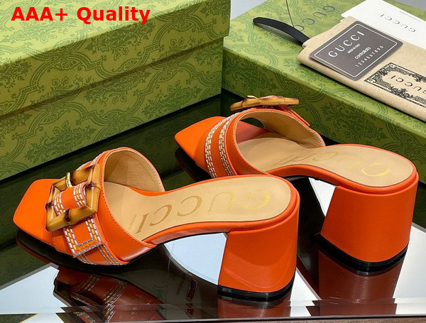 Gucci Womens Slide Sandal with Bamboo Buckle Orange Leather Replica