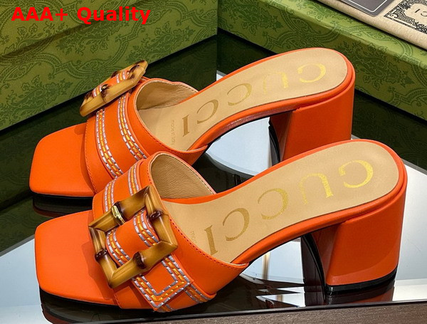 Gucci Womens Slide Sandal with Bamboo Buckle Orange Leather Replica