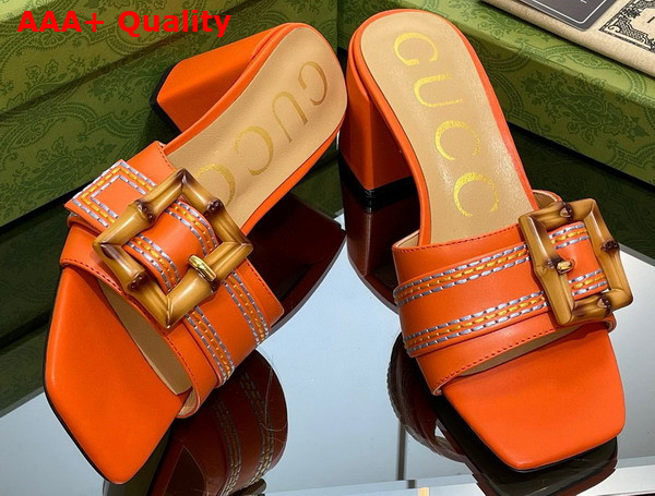 Gucci Womens Slide Sandal with Bamboo Buckle Orange Leather Replica