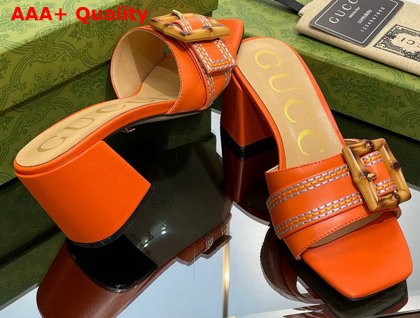 Gucci Womens Slide Sandal with Bamboo Buckle Orange Leather Replica