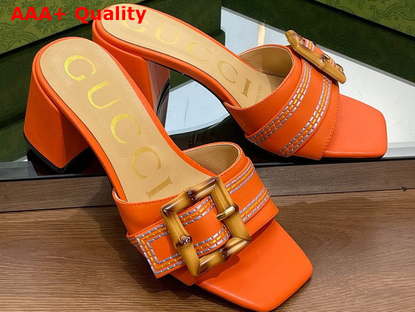 Gucci Womens Slide Sandal with Bamboo Buckle Orange Leather Replica