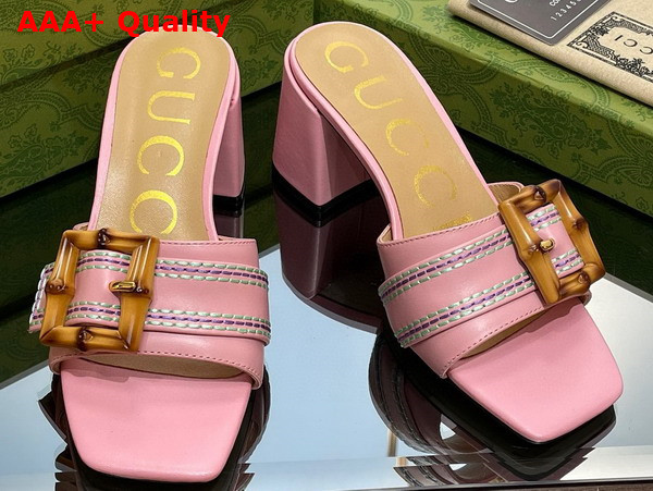 Gucci Womens Slide Sandal with Bamboo Buckle Pink Leather Replica