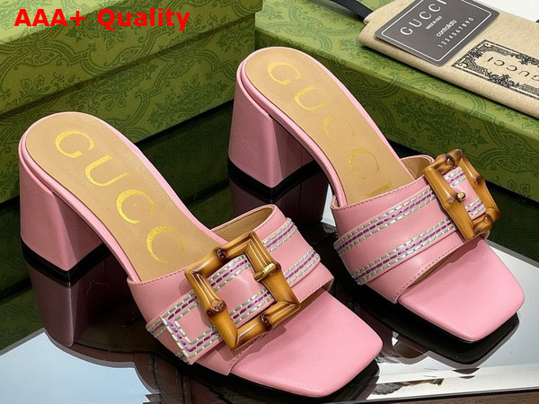 Gucci Womens Slide Sandal with Bamboo Buckle Pink Leather Replica