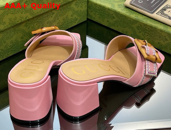 Gucci Womens Slide Sandal with Bamboo Buckle Pink Leather Replica