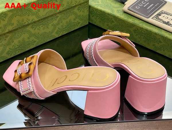 Gucci Womens Slide Sandal with Bamboo Buckle Pink Leather Replica