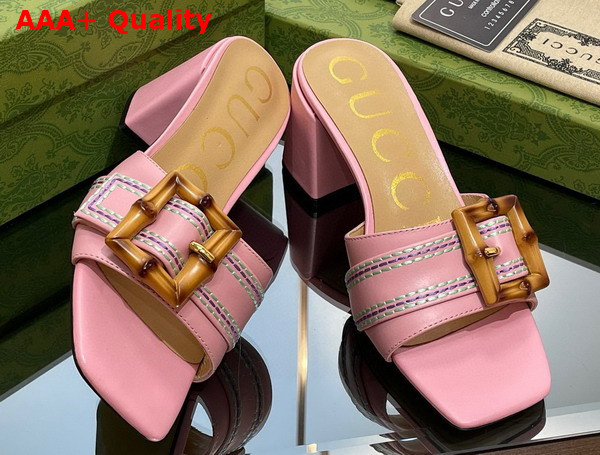 Gucci Womens Slide Sandal with Bamboo Buckle Pink Leather Replica