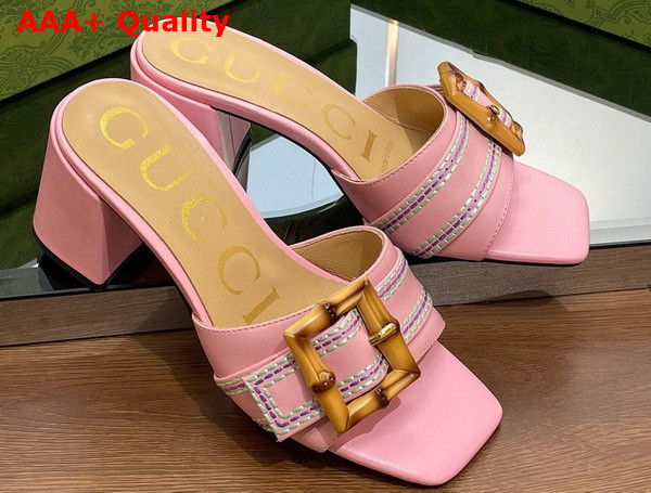 Gucci Womens Slide Sandal with Bamboo Buckle Pink Leather Replica