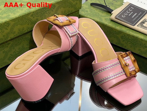 Gucci Womens Slide Sandal with Bamboo Buckle Pink Leather Replica