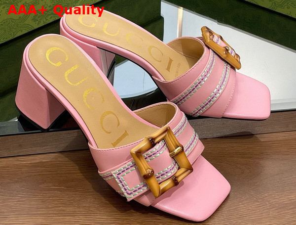 Gucci Womens Slide Sandal with Bamboo Buckle Pink Leather Replica