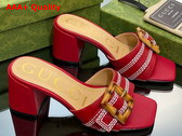 Gucci Womens Slide Sandal with Bamboo Buckle Red Leather Replica