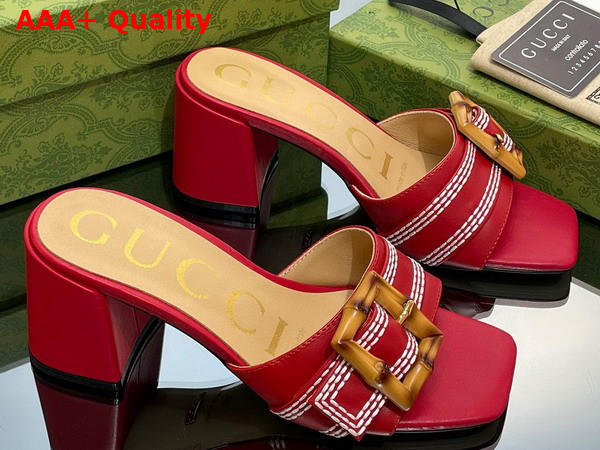 Gucci Womens Slide Sandal with Bamboo Buckle Red Leather Replica