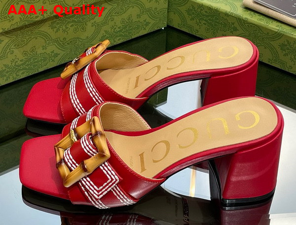 Gucci Womens Slide Sandal with Bamboo Buckle Red Leather Replica