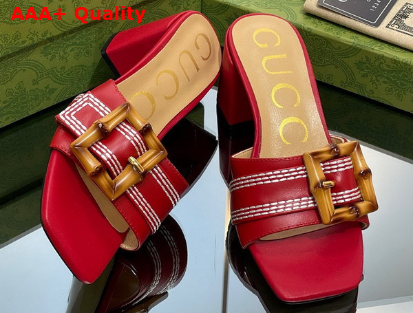 Gucci Womens Slide Sandal with Bamboo Buckle Red Leather Replica