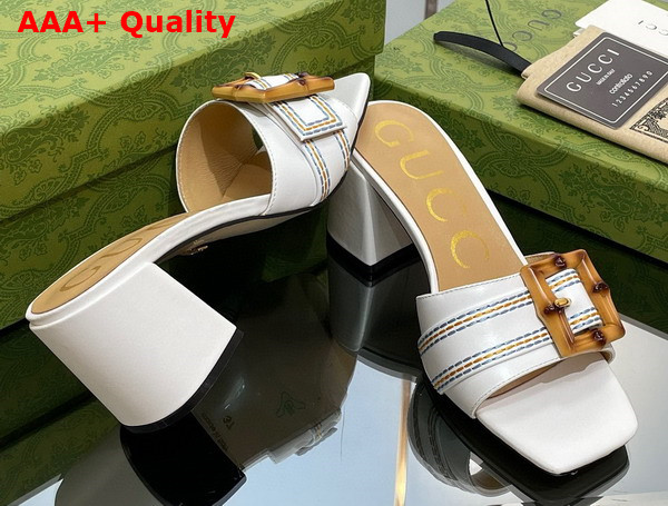 Gucci Womens Slide Sandal with Bamboo Buckle White Leather Replica