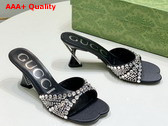 Gucci Womens Slide Sandal with Crystals Black Silk Satin with Crystals 749663 Replica