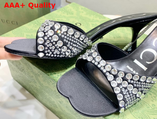 Gucci Womens Slide Sandal with Crystals Black Silk Satin with Crystals 749663 Replica