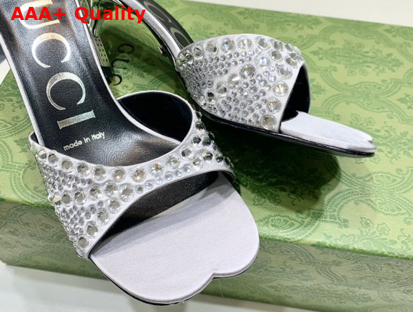 Gucci Womens Slide Sandal with Crystals Silver Silk Satin with Crystals 749663 Replica