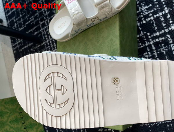 Gucci Womens Slide Sandal with Double G in Ivory GG Crystal Canvas Replica