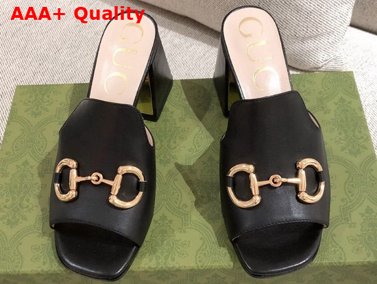 Gucci Womens Slide Sandal with Horsebit Black Leather 655412 Replica