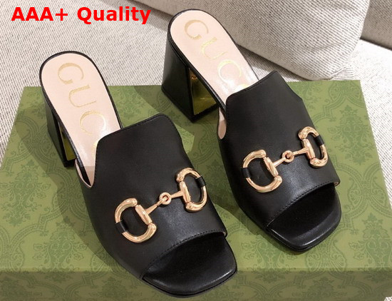 Gucci Womens Slide Sandal with Horsebit Black Leather 655412 Replica