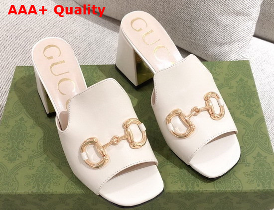 Gucci Womens Slide Sandal with Horsebit White Leather 655412 Replica